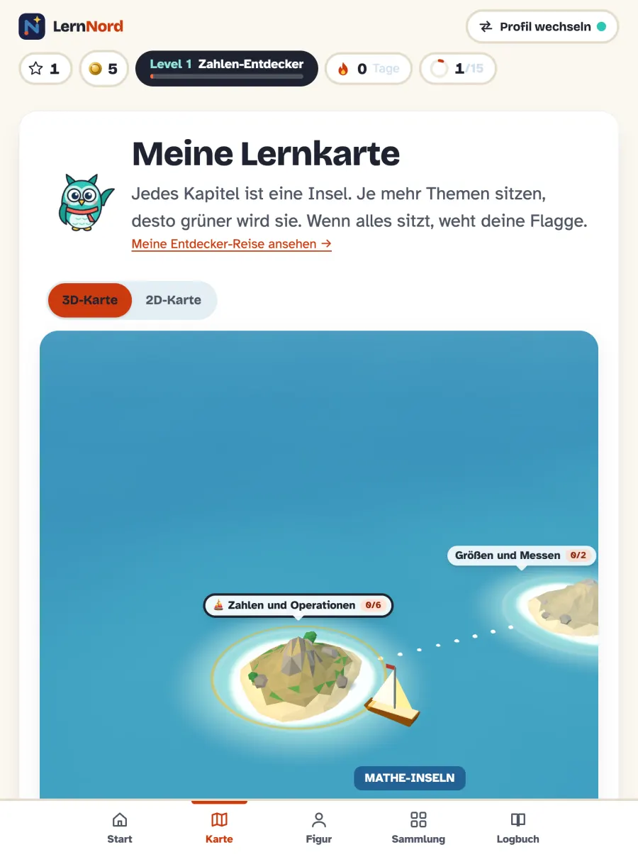 3D-Lernkarte mit den Mathe-Inseln